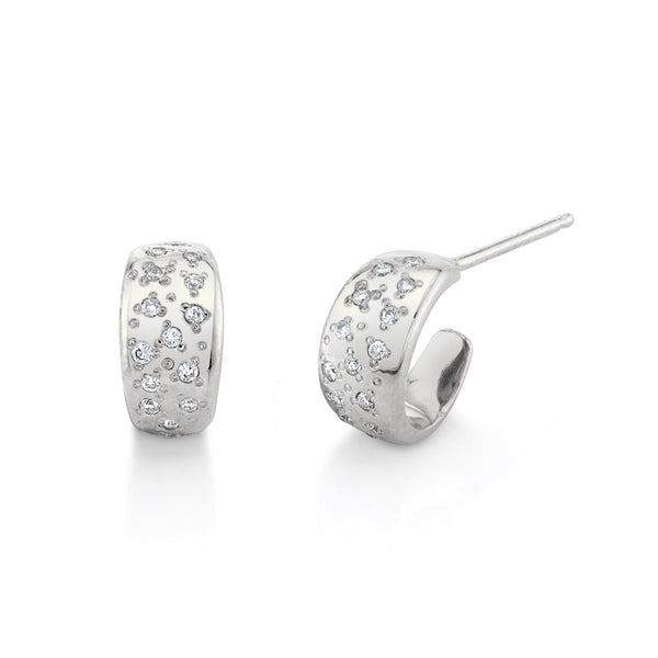 Mini Gold Hoop Stud with Sprinkled Diamonds White Gold Pair by Logan Hollowell Jewelry