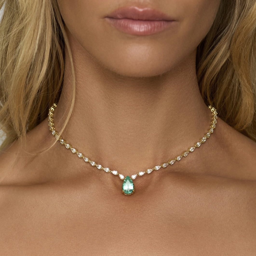 Water Drop Paraiba & Diamond Necklace by Logan Hollowell Jewelry