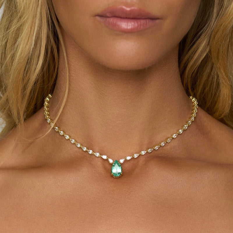 Water Drop Paraiba & Diamond Necklace by Logan Hollowell Jewelry
