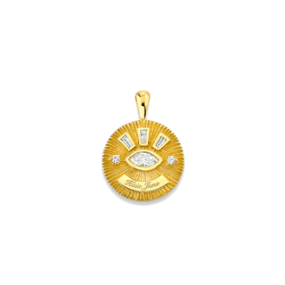 Medium Diamond Angel Eye Coin Necklace w/ Tapered Baguettes Yellow Gold Pendant Only Lab-Created by Logan Hollowell Jewelry