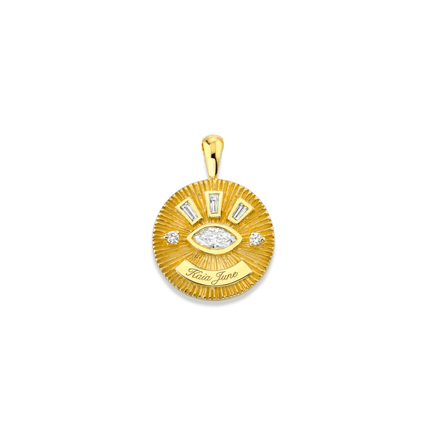 Medium Diamond Angel Eye Coin Necklace w/ Tapered Baguettes Yellow Gold Pendant Only by Logan Hollowell Jewelry