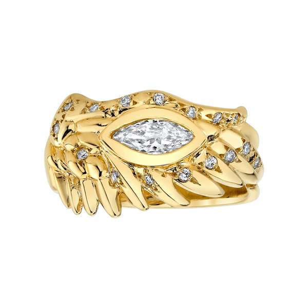 Angel Eye Sprinkled Diamond Wing Ring | Ready to Ship Yellow Gold 6.5 by Logan Hollowell Jewelry