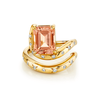 Kundalini Morganite Ring w/ Sprinkled Diamonds | Ready to Ship Yellow Gold 6.5  by Logan Hollowell Jewelry