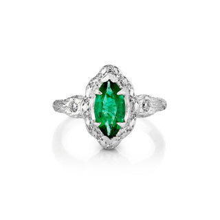 Baby Queen Marquise Emerald Ring White Gold 3  by Logan Hollowell Jewelry