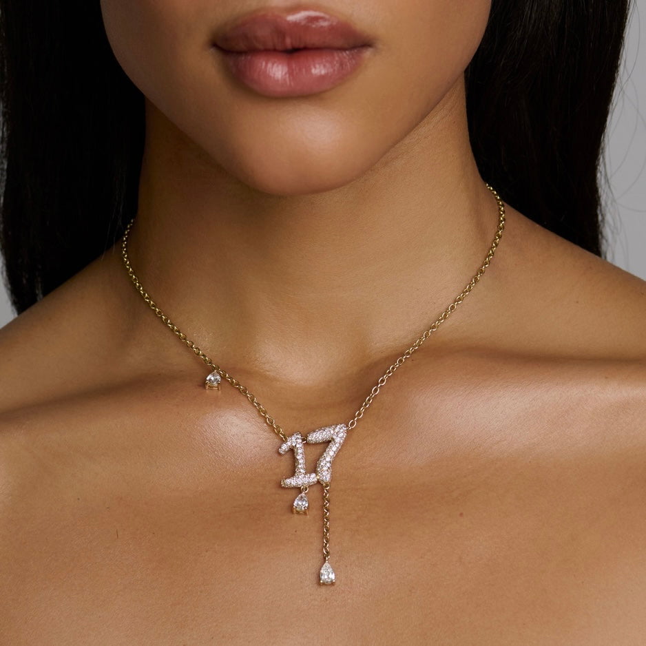 17 Pavé Diamond Numerology Necklace by Logan Hollowell Jewelry