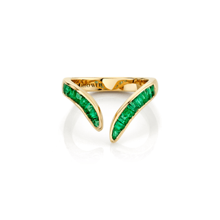 Baby Baguette Emerald Tusk Ring Yellow Gold 3  by Logan Hollowell Jewelry