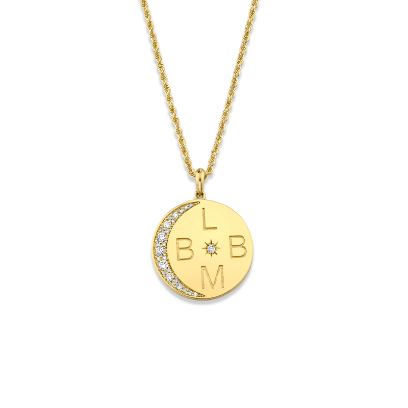 Classic 4 Initial "Love You To The Moon" Necklace with Star Set Diamond | Ready to Ship Yellow Gold 18" by Logan Hollowell Jewelry
