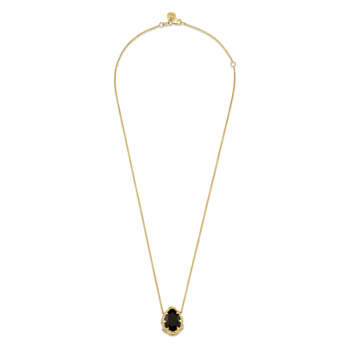 Queen Water Drop Onyx Necklace with Full Pave Halo by Logan Hollowell Jewelry