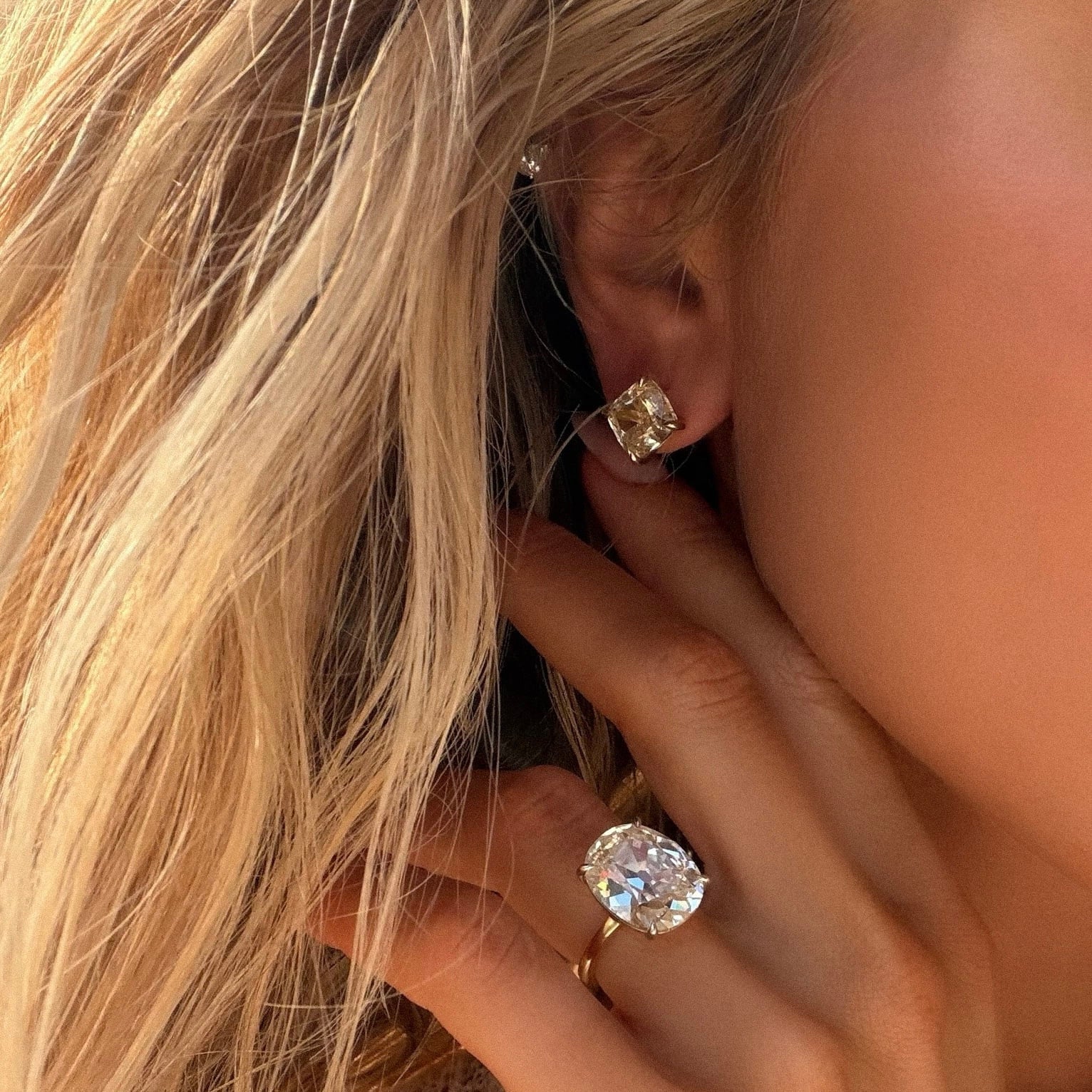 Yellow Diamond Cushion Martini Studs by Logan Hollowell Jewelry