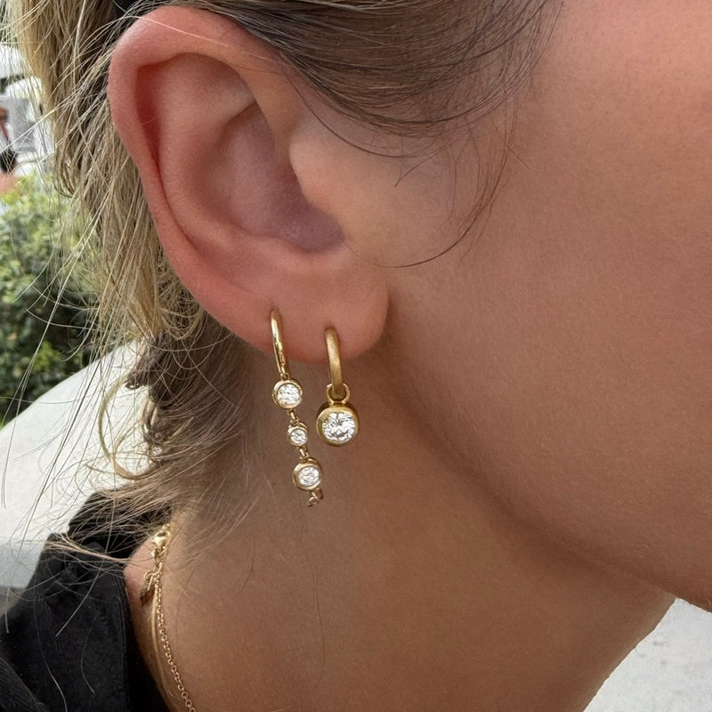 Orbit Bezel Diamond Drop Huggies by Logan Hollowell Jewelry