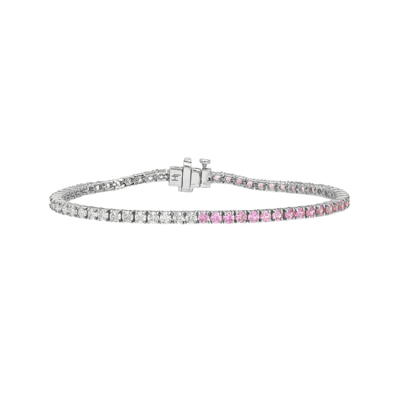 Pink Sapphire Sunset Diamond Tennis Bracelet White Gold by Logan Hollowell Jewelry