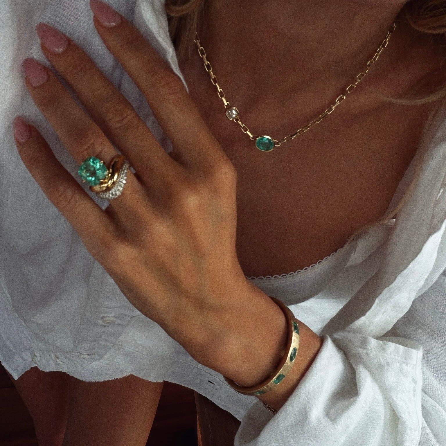 Lovers Duet Diamond and Paraiba Chain Necklace by Logan Hollowell Jewelry