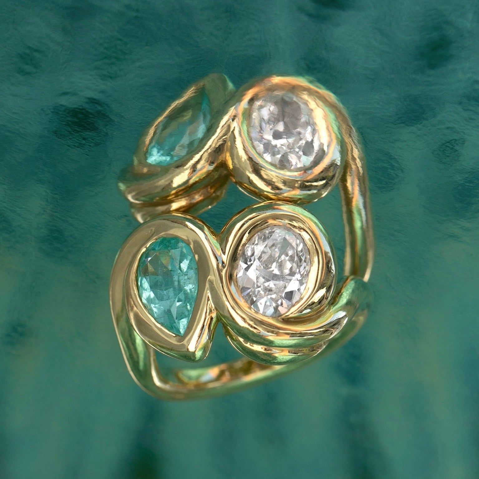 Enigma Paraiba and Diamond Toi et Moi Ring by Logan Hollowell Jewelry