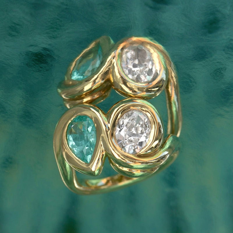 Enigma Paraiba and Diamond Toi et Moi Ring by Logan Hollowell Jewelry