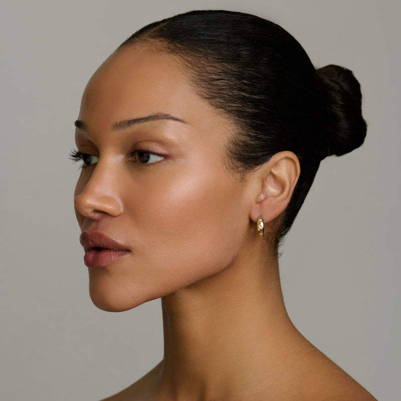 Star Set Rounded Diamond Hoops by Logan Hollowell Jewelry