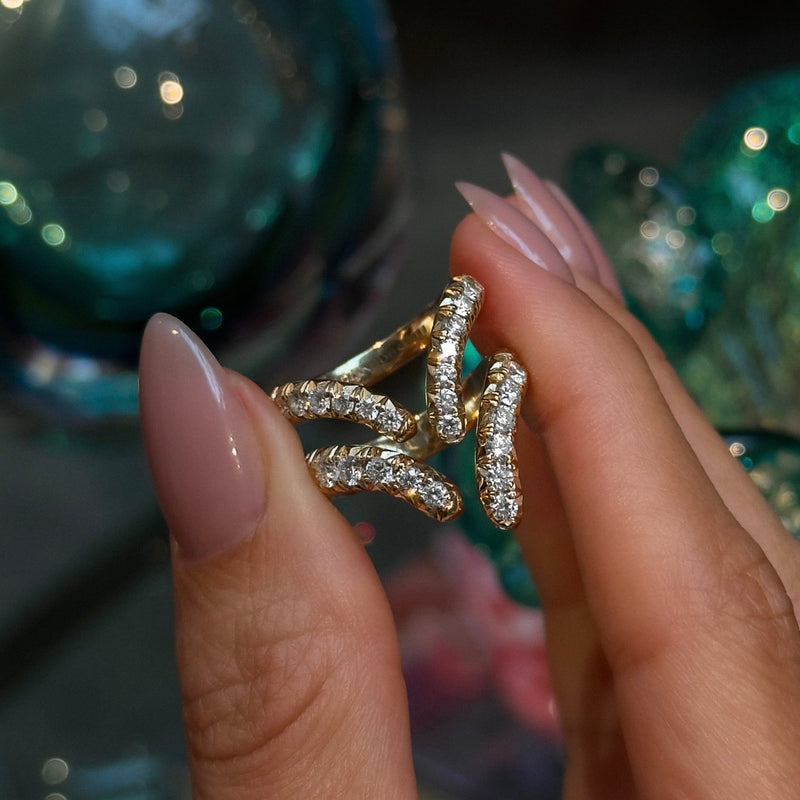 Large French Pavé Diamond Tusk Ring by Logan Hollowell Jewelry