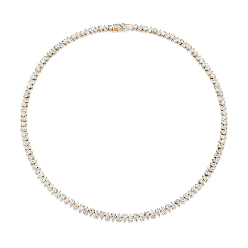 Petite Reverse Water Drop Diamond Tennis Necklace 18k Yellow Gold 14-16" by Logan Hollowell Jewelry
