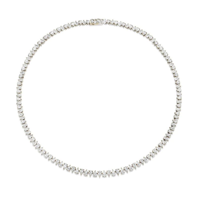 Petite Reverse Water Drop Diamond Tennis Necklace 18k White Gold 14-16" by Logan Hollowell Jewelry