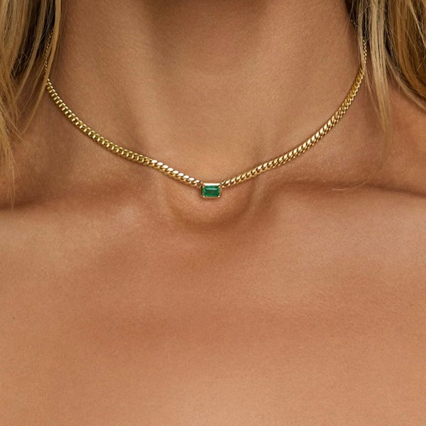 Emerald Cut Emerald Cuban Choker (One-of-a-Kinds) by Logan Hollowell Jewelry