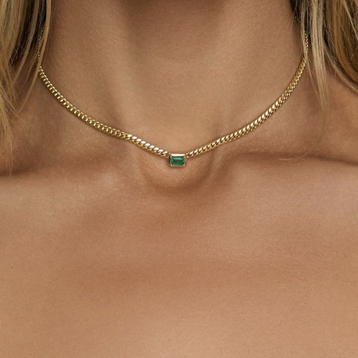 Emerald Cut Emerald Cuban Choker by Logan Hollowell Jewelry