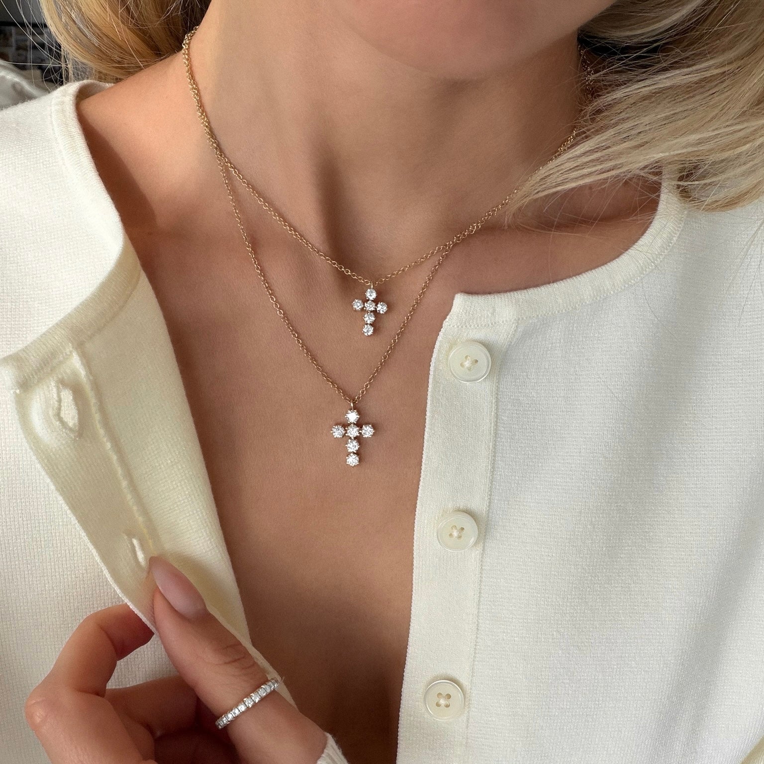 Petite Diamond Solar Flare Cross Necklace by Logan Hollowell Jewelry