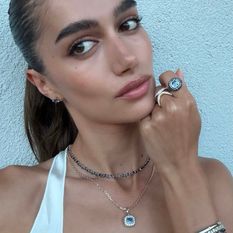 Petite Reverse Water Drop Blue Sapphire Tennis Necklace by Logan Hollowell Jewelry