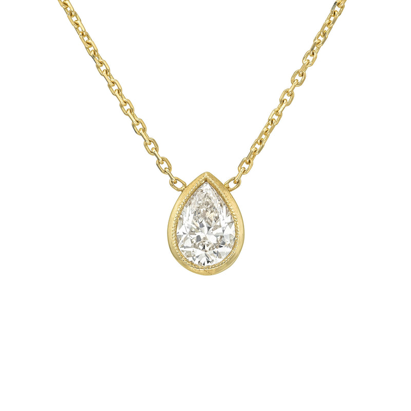 Floating Water Drop Diamond Necklace Yellow Gold by Logan Hollowell Jewelry