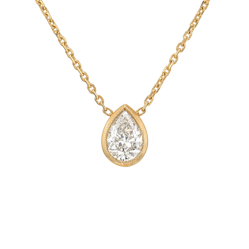 Floating Water Drop Diamond Necklace Rose Gold by Logan Hollowell Jewelry