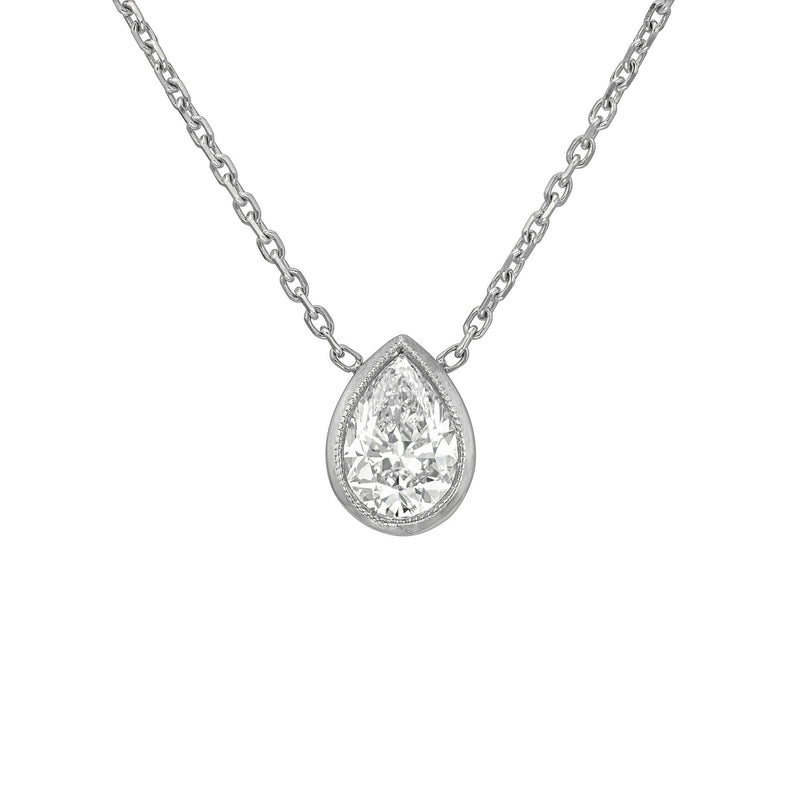 Floating Water Drop Diamond Necklace White Gold by Logan Hollowell Jewelry