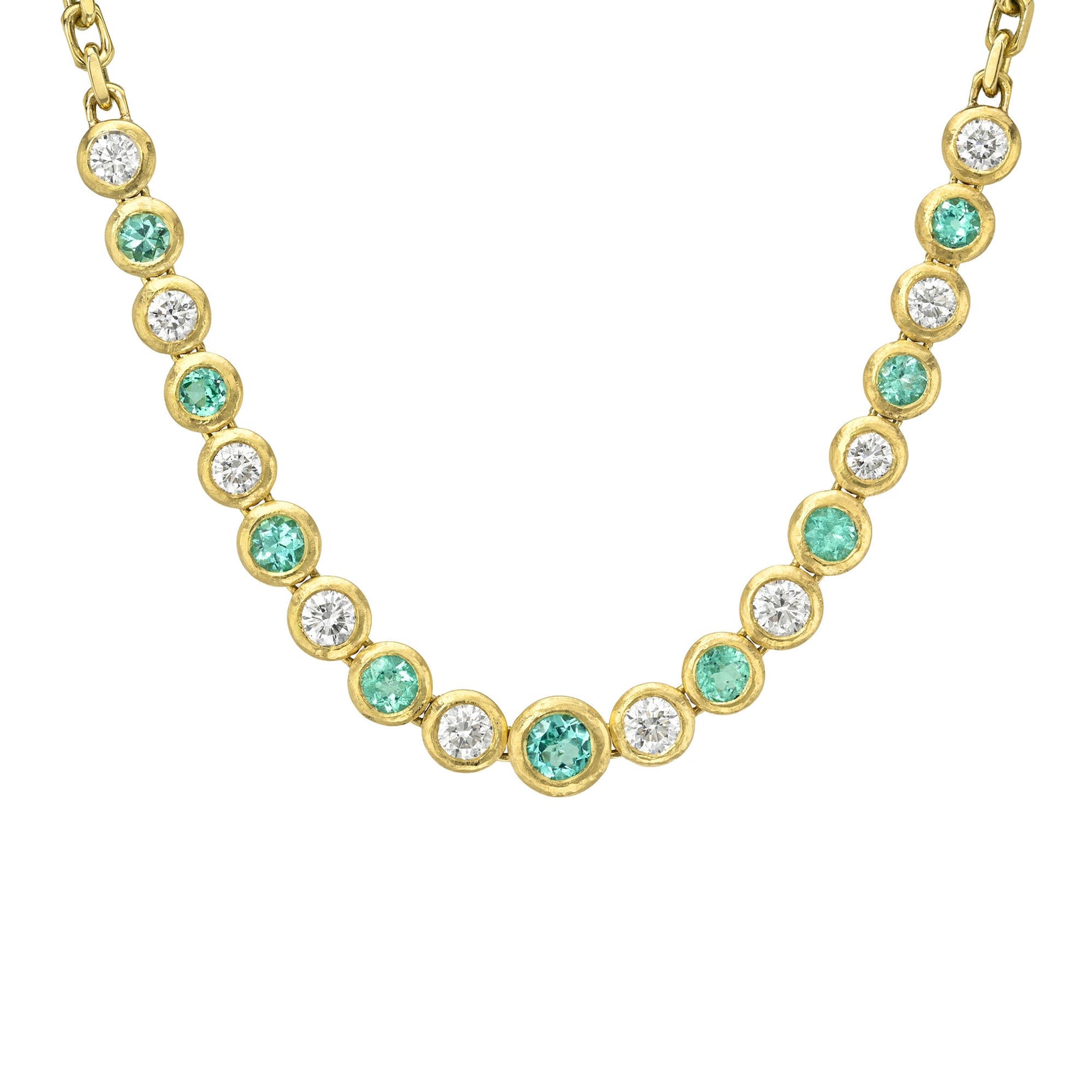 Paraiba and Diamond Bubble Link Necklace Yellow Gold by Logan Hollowell Jewelry