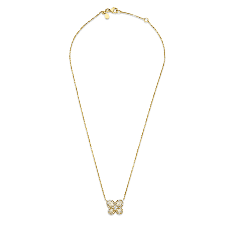 Eau de Rose Cut Diamond Butterfly Necklace w/ Pave Halo by Logan Hollowell Jewelry