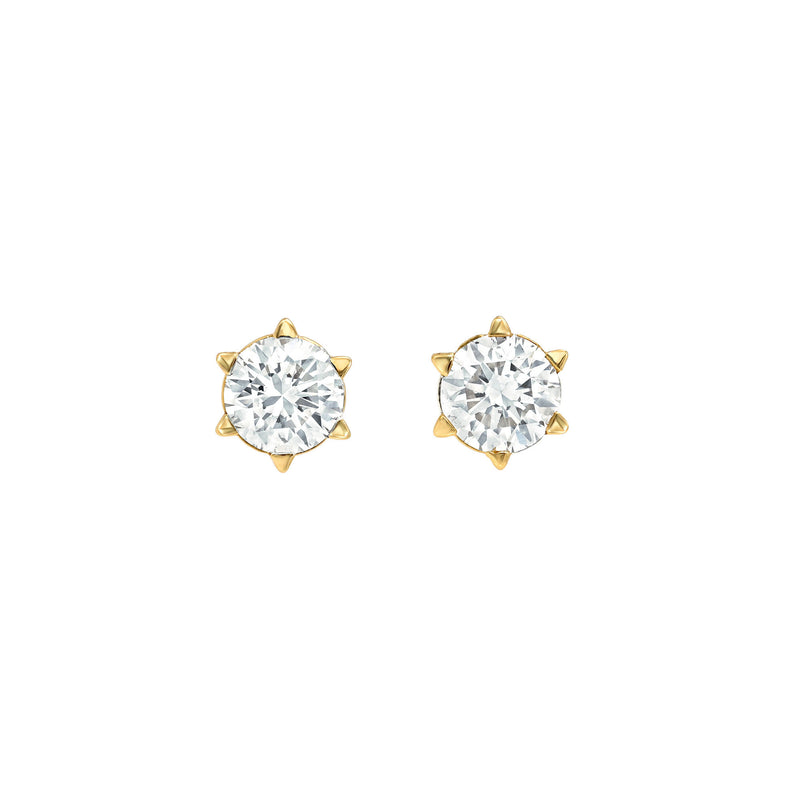 Solar Flare Diamond Stud Earrings Yellow Gold Pair by Logan Hollowell Jewelry
