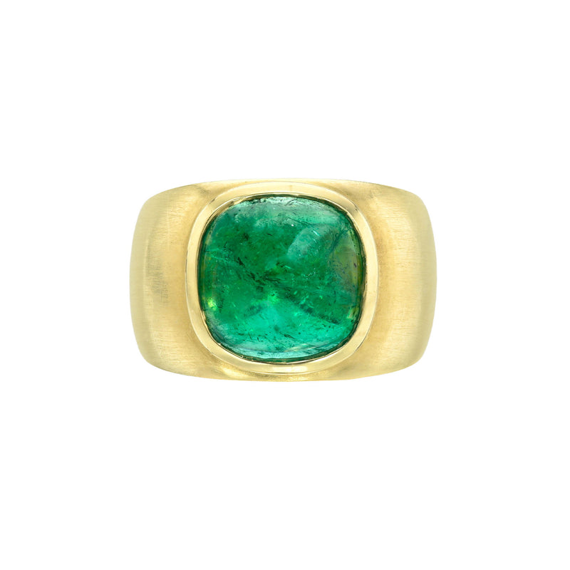 Cabochon Emerald Signet Ring Yellow Gold 6 by Logan Hollowell Jewelry