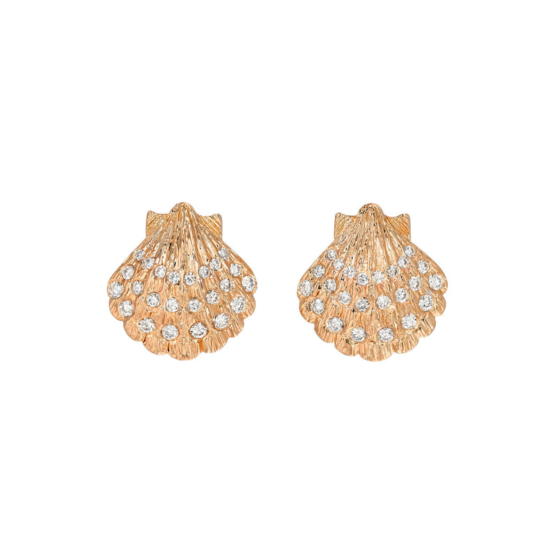 Diamond Shell Earrings Rose Gold by Logan Hollowell Jewelry
