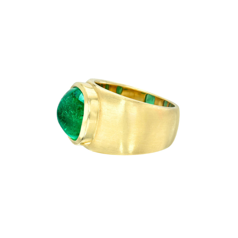 Cabochon Emerald Signet Ring by Logan Hollowell Jewelry