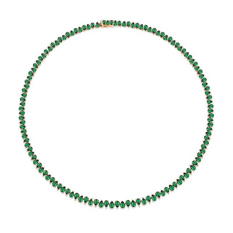 Petite Reverse Water Drop Emerald Tennis Necklace Rose Gold 14" by Logan Hollowell Jewelry