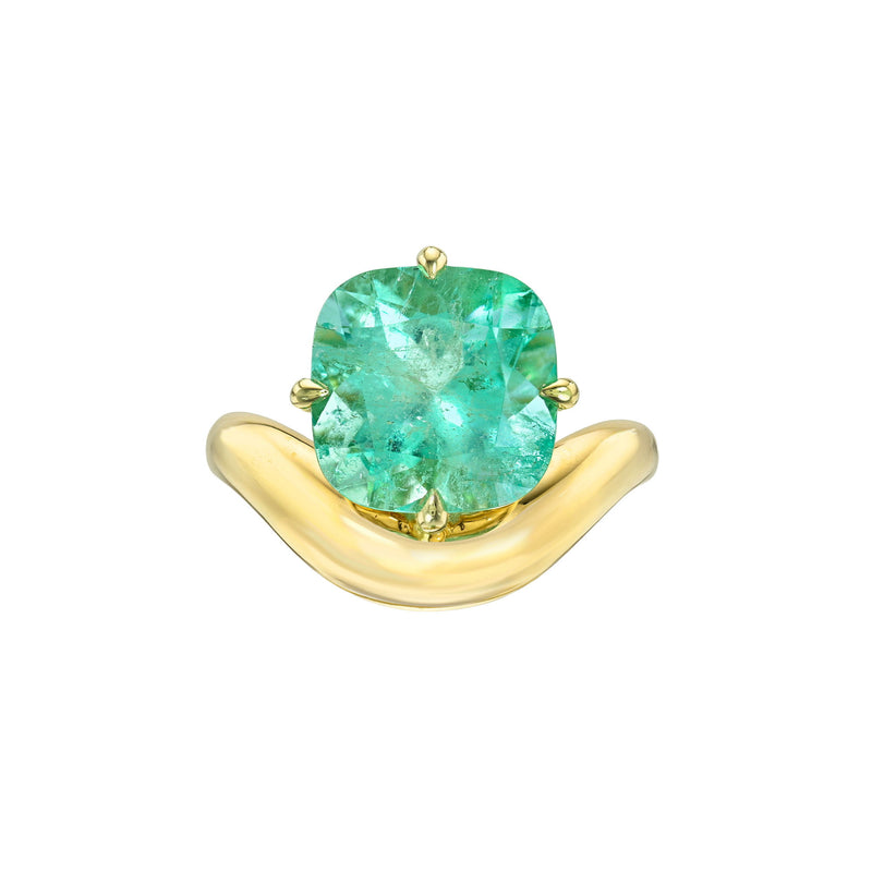 Floating Enigma Emerald Cushion Ring Yellow Gold 6 by Logan Hollowell Jewelry