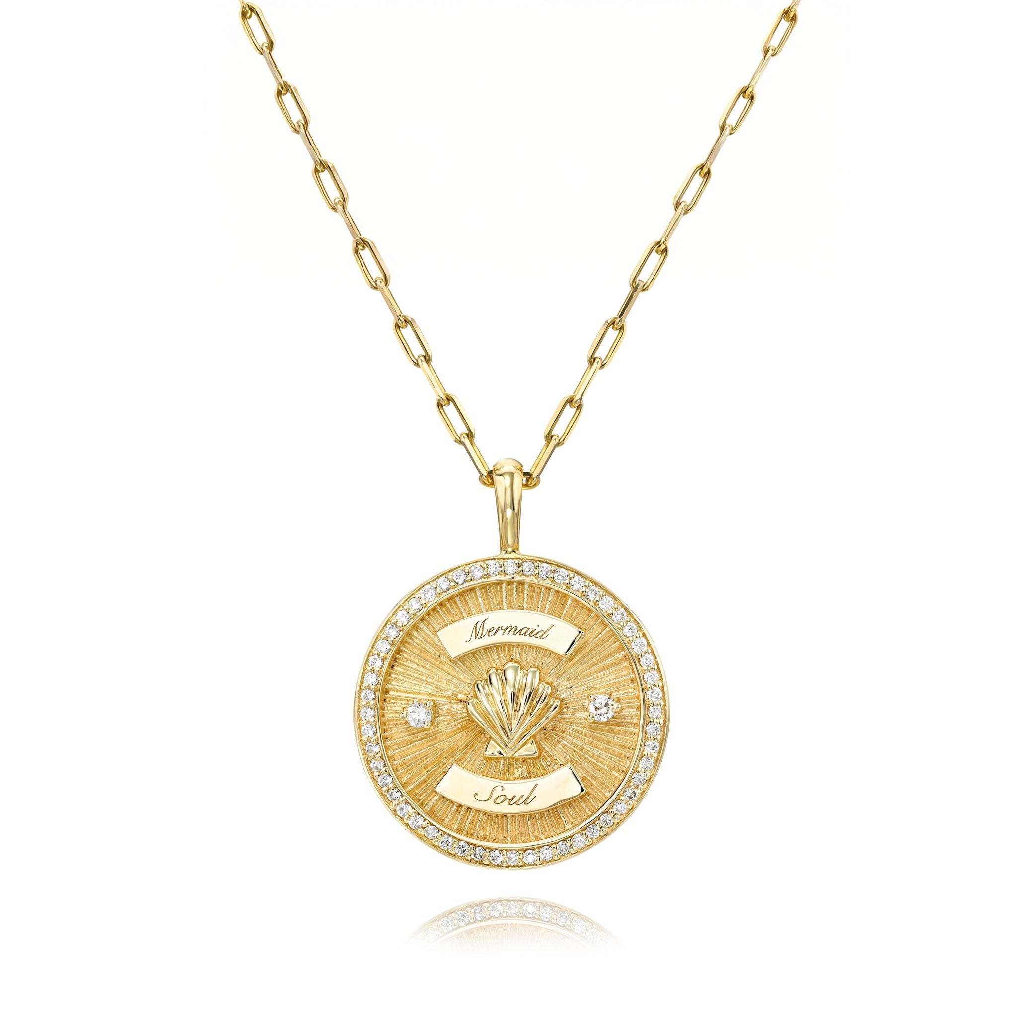 Mermaid Coin with Diamond Frame Necklace | Ready to Ship Yellow Gold 18" by Logan Hollowell Jewelry