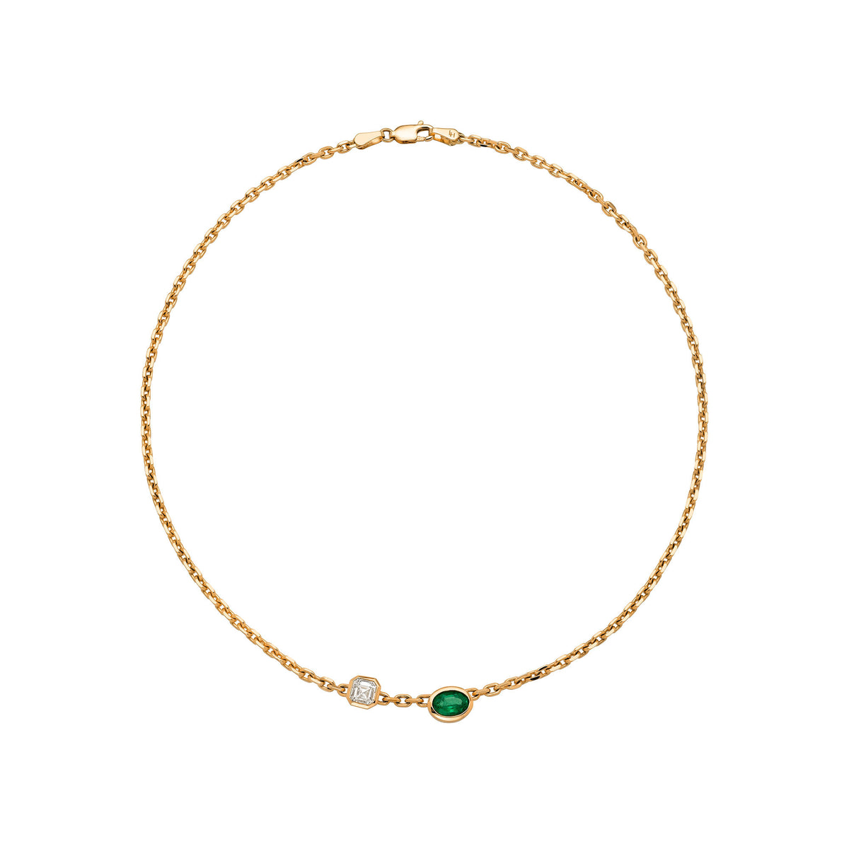 Petite Lovers Duet Diamond and Emerald Chain Necklace by Logan Hollowell Jewelry