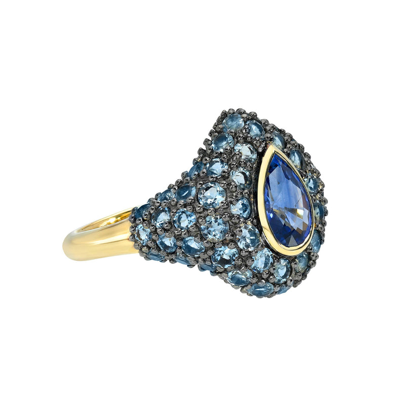 Blue Sapphire and Aqua Pop Rocks Ring by Logan Hollowell Jewelry