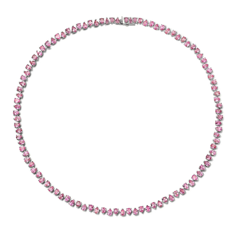 Petite Reverse Water Drop Pink Sapphire Tennis Necklace White Gold 14" by Logan Hollowell Jewelry