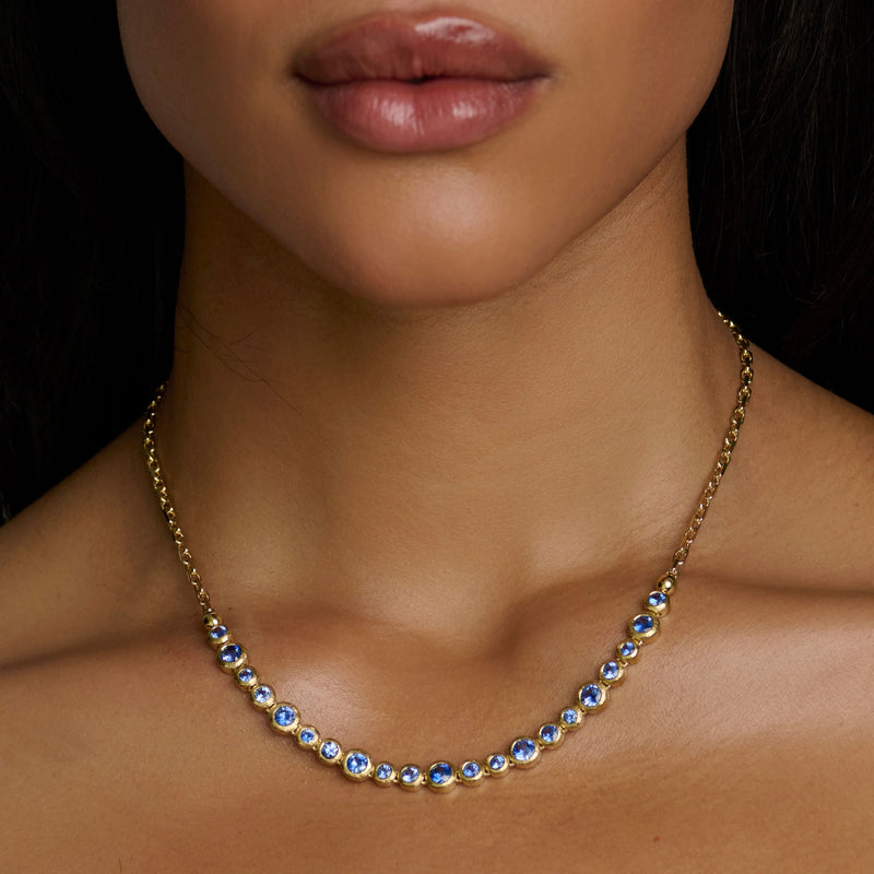Blue Sapphire Bubble Link Necklace by Logan Hollowell Jewelry