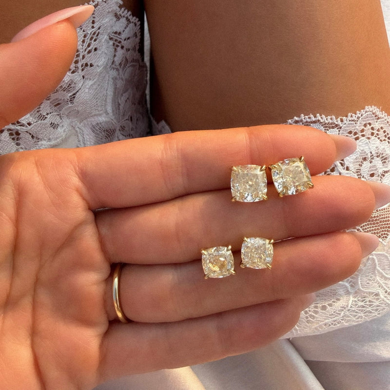 Medium Yellow Diamond Cushion Martini Studs by Logan Hollowell Jewelry