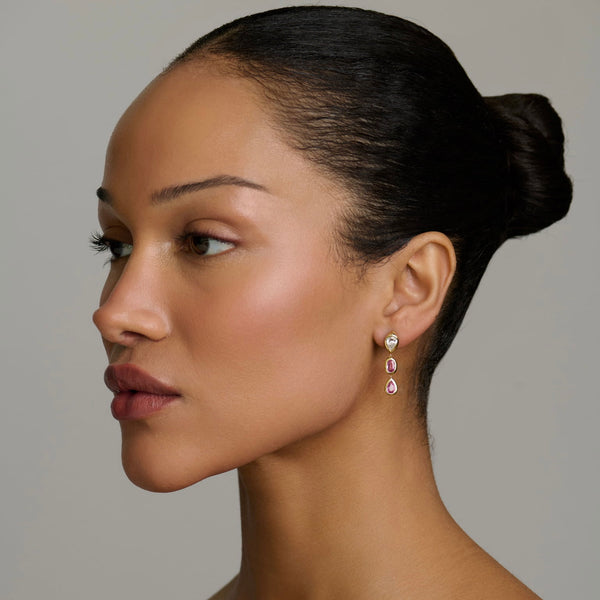 Single Stuggie with Double Drop Pink Sapphires by Logan Hollowell Jewelry