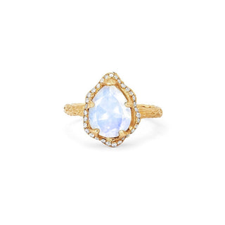 Baby Queen Water Drop Moonstone Ring with Full Pavé Diamond Halo | Ready to Ship Yellow Gold 6.5  by Logan Hollowell Jewelry