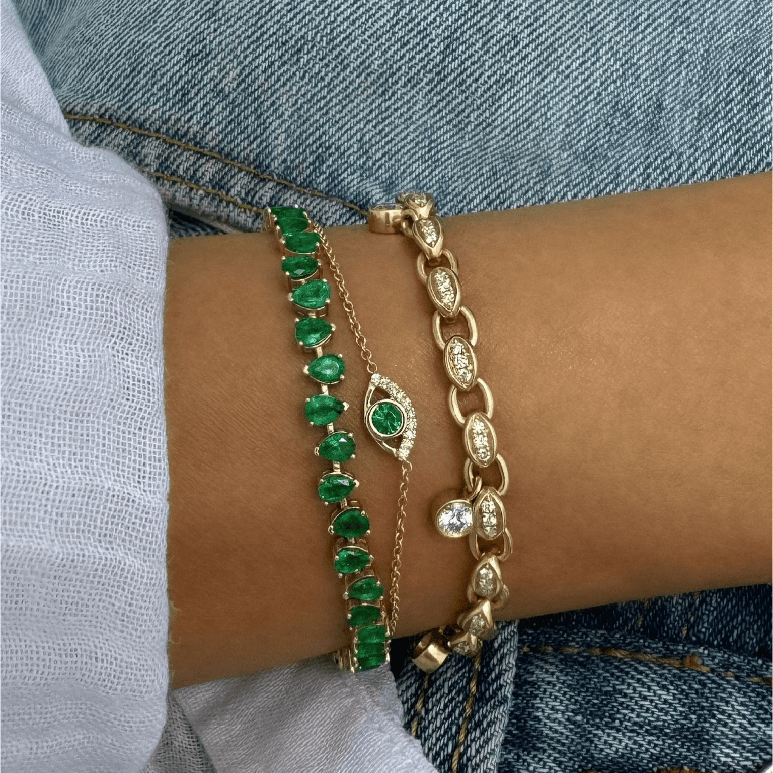 Classic Diamond Chain Gypsy Roma Bracelet by Logan Hollowell Jewelry