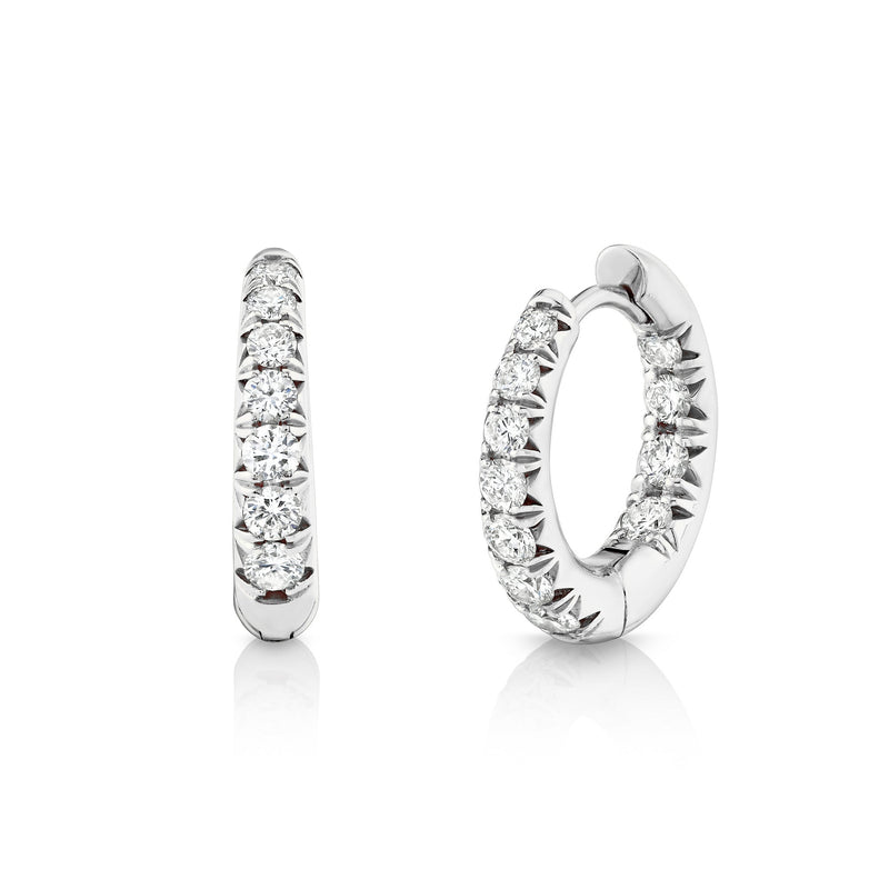 Graduated French Pave Diamond Hoops White Gold by Logan Hollowell Jewelry