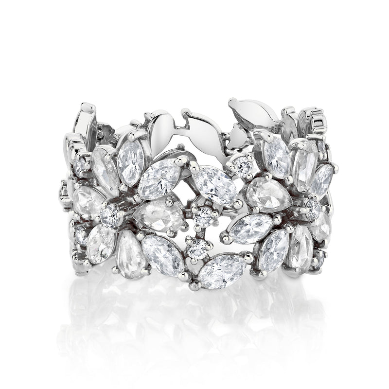 Eternal Jardin Rose Cut Fancy Diamond Flower Ring White Gold 5 by Logan Hollowell Jewelry