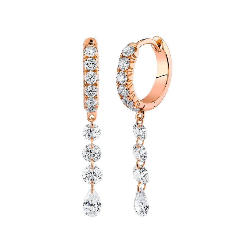Four Pierced Diamond Dangle Hoops Rose Gold Pair by Logan Hollowell Jewelry