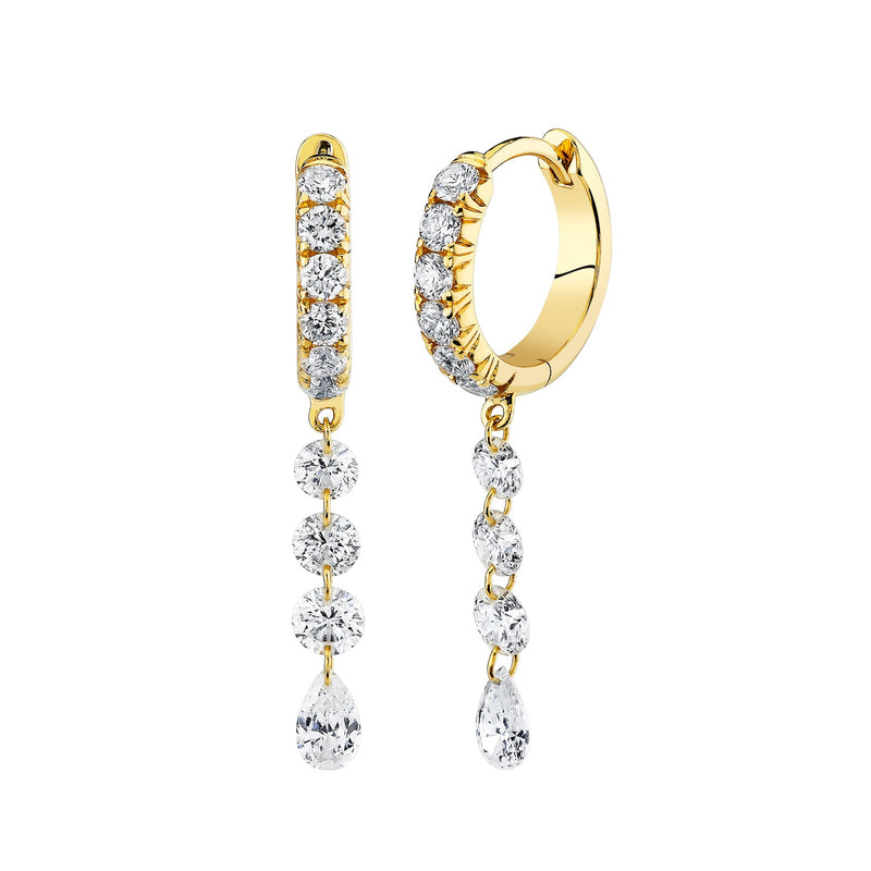 Four Pierced Diamond Dangle Hoops Yellow Gold Pair by Logan Hollowell Jewelry